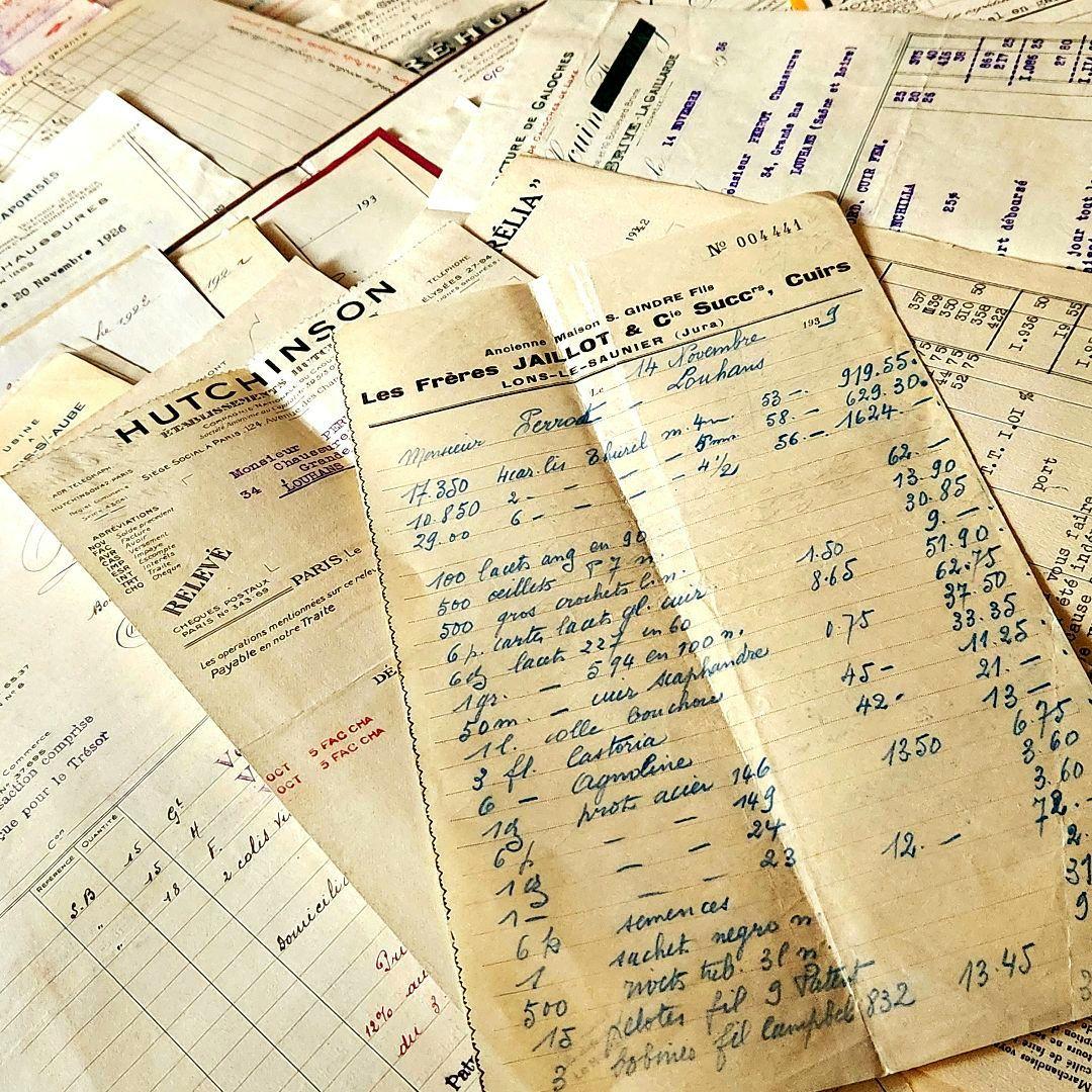 ヴィンテージ紙もの＊蚤の市＊1900年初頭～フランスの領収書など書類100枚⑤