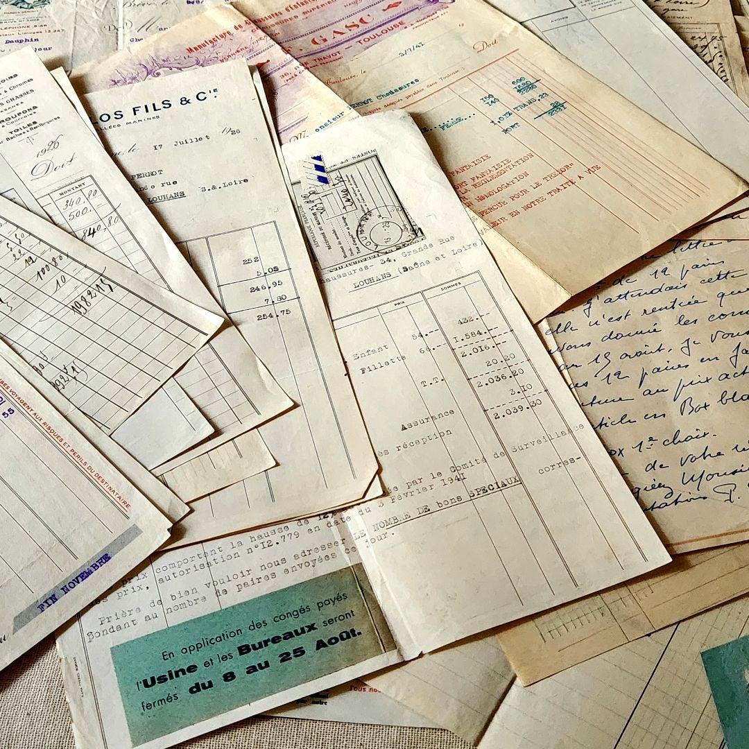 ヴィンテージ紙もの＊蚤の市＊1900年初頭～フランスの領収書など書類100枚⑤