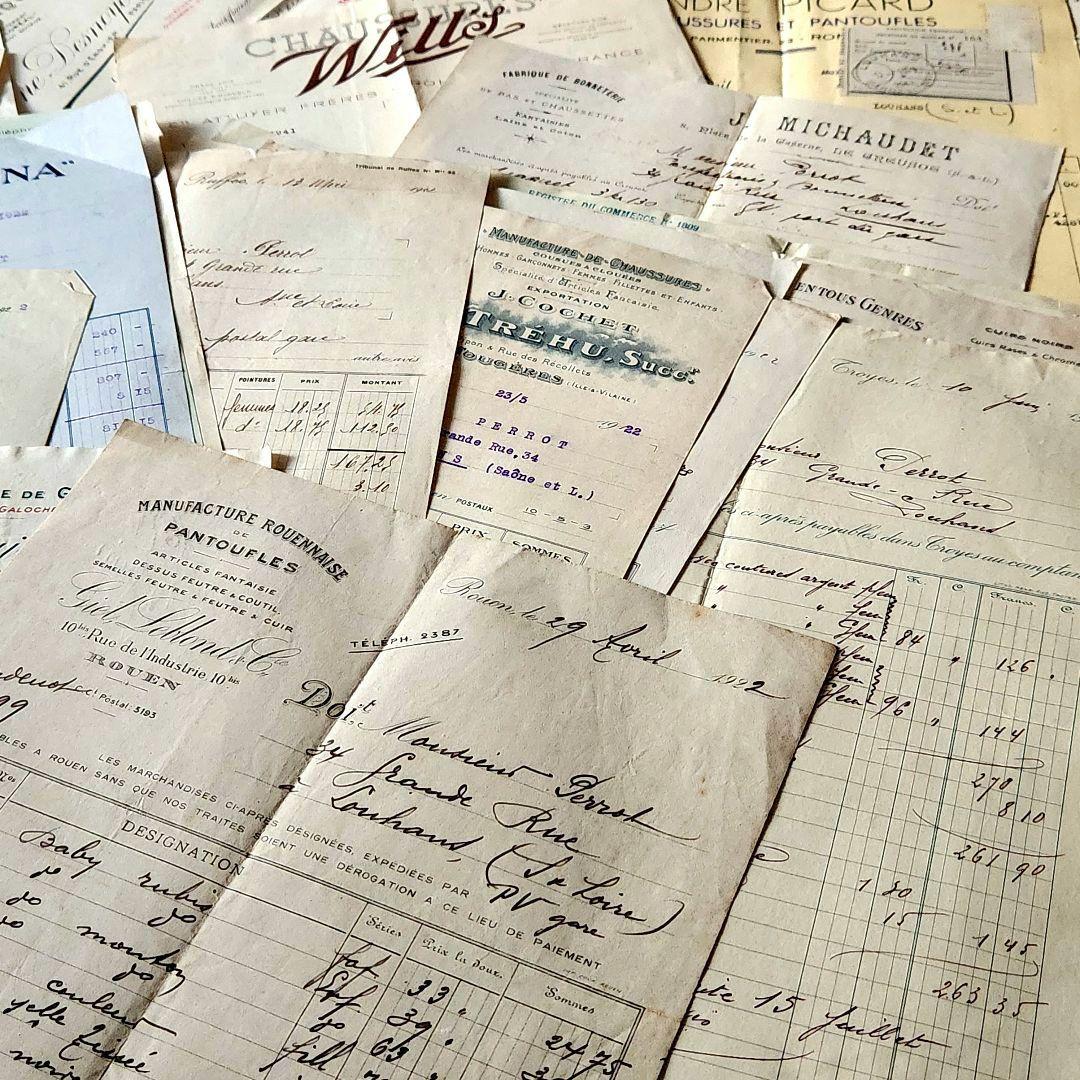 ヴィンテージ紙もの＊蚤の市＊1900年初頭～フランスの領収書など書類100枚⑤