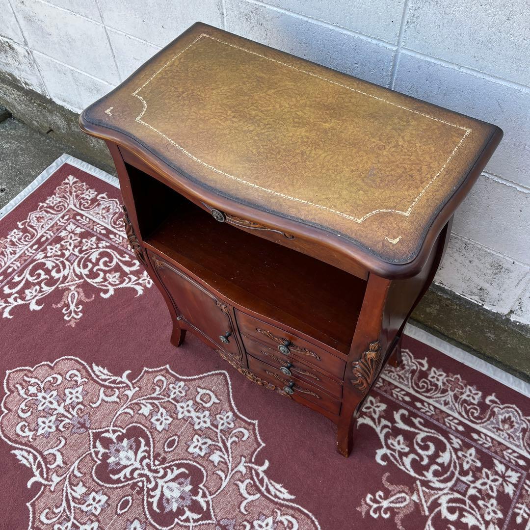 アンティークデザイン◾️革レザー天板 コンソールテーブル 飾り台 木製キャビネット