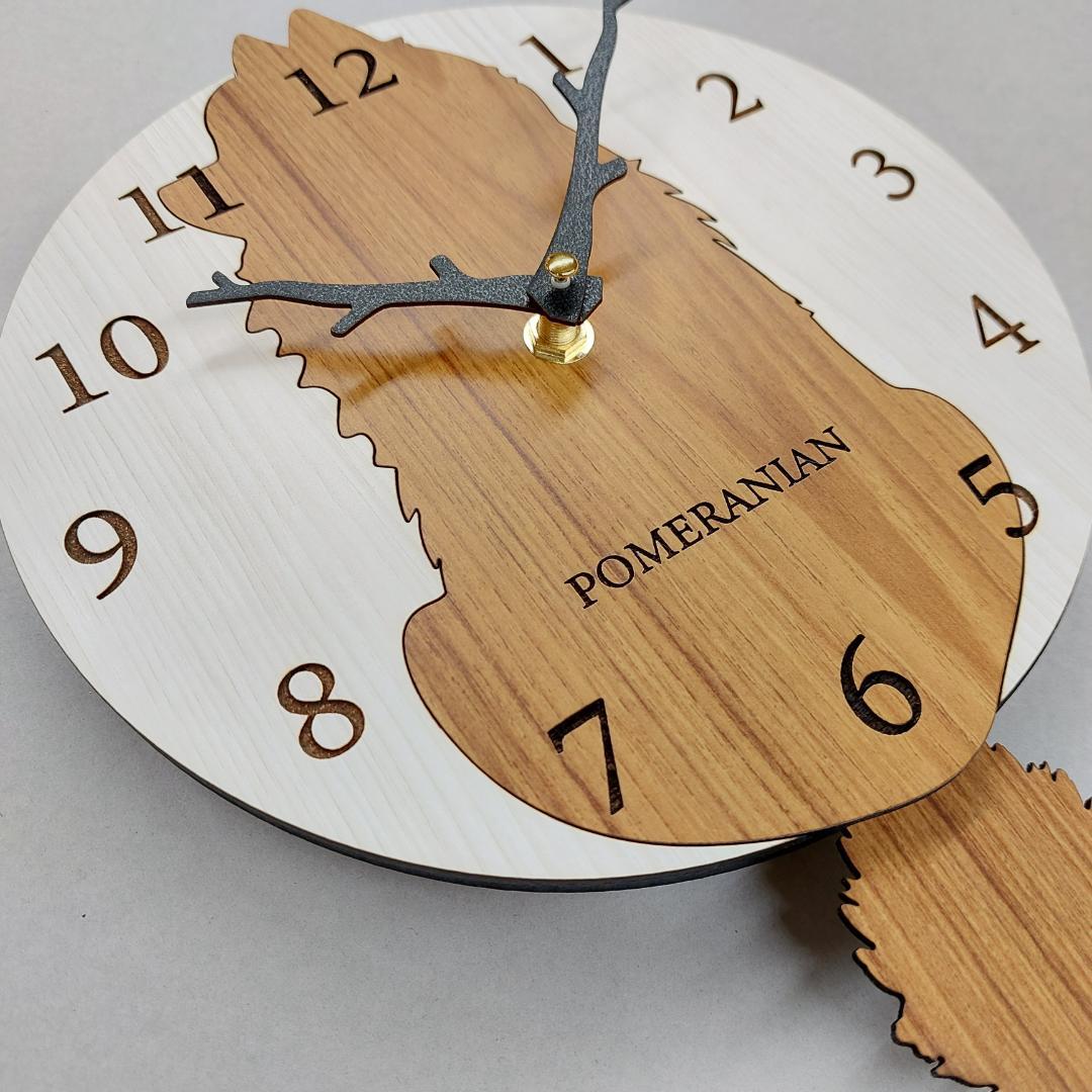 【限定値下げ】【静音】名入れ　しっぽ 振り子　ポメラニアン　オレンジ　掛け時計
