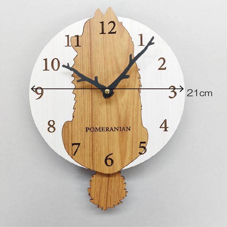 【限定値下げ】【静音】名入れ　しっぽ 振り子　ポメラニアン　オレンジ　掛け時計