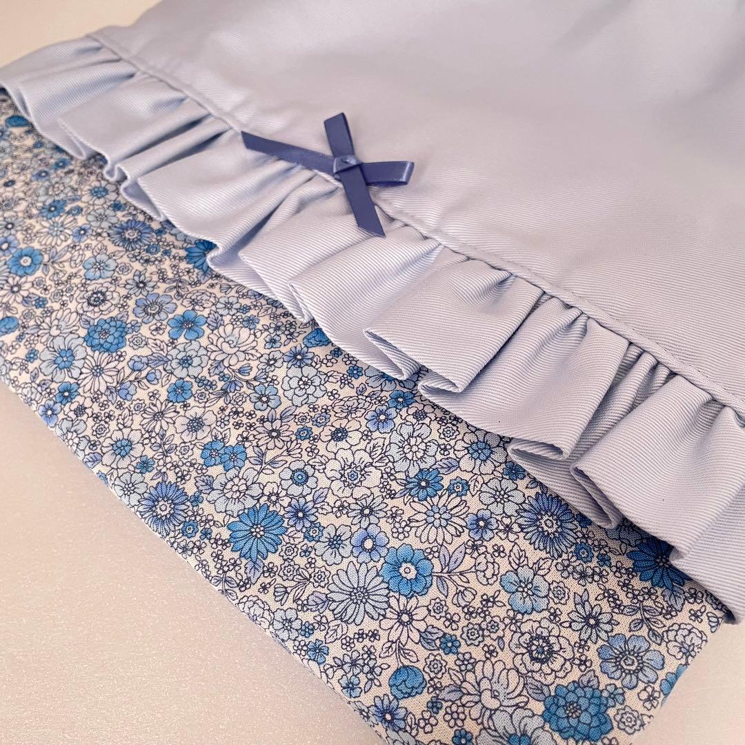 入園・入学　ブルー小花柄　レッスンバッグ、上履き入れ、着替え袋、給食袋