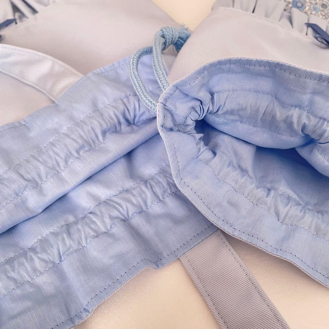 入園・入学　ブルー小花柄　レッスンバッグ、上履き入れ、着替え袋、給食袋