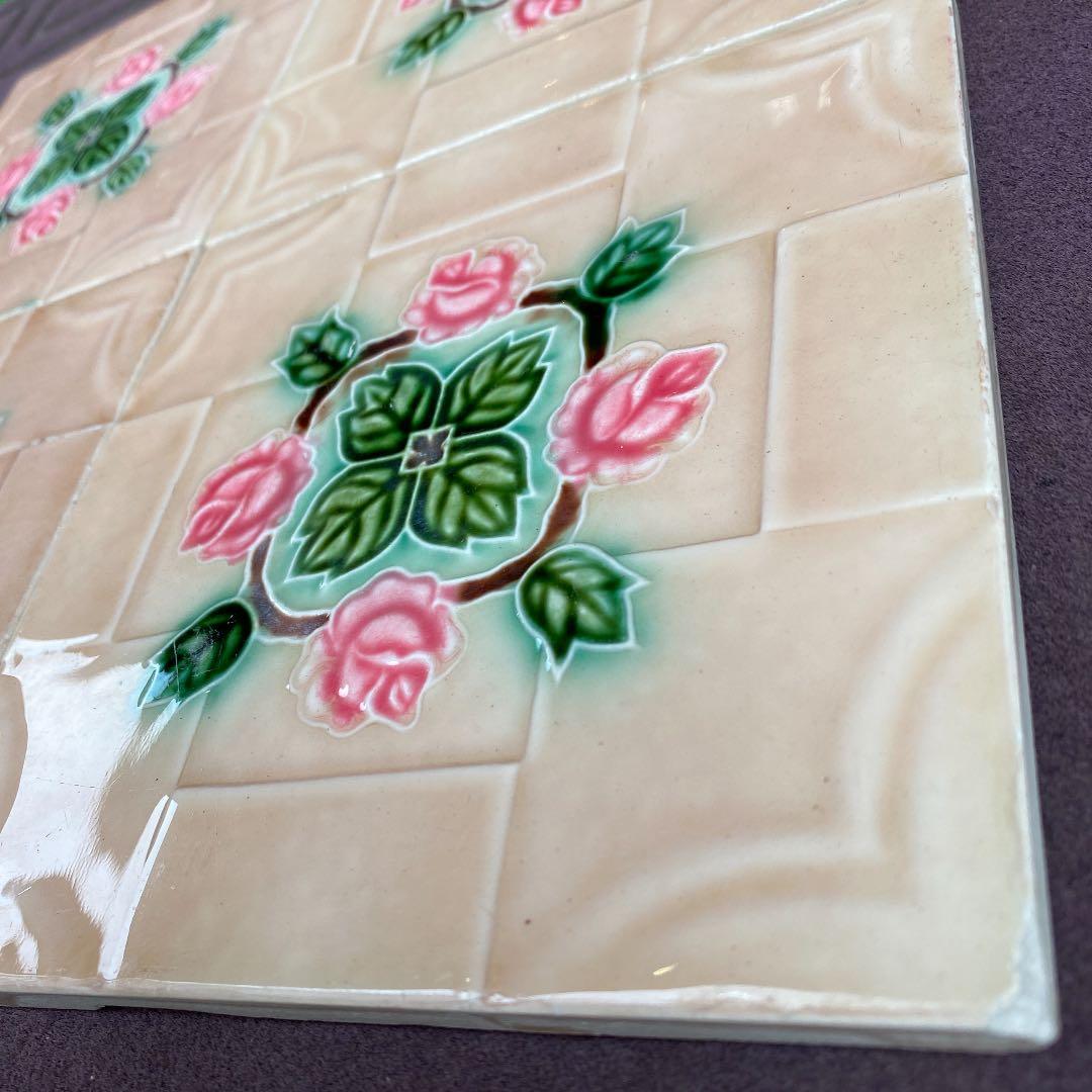 ハンドメイド日本製アンティークマジョリカタイルＡ⑥４枚セット　プラナカンタイル