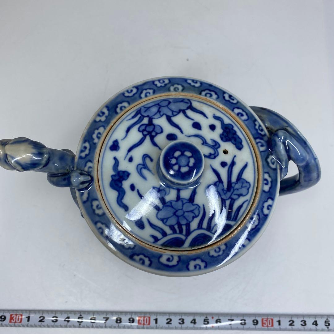 中国美術　大明萬暦年製　染付　龍文　水注　タルカ　東さ7-0304①