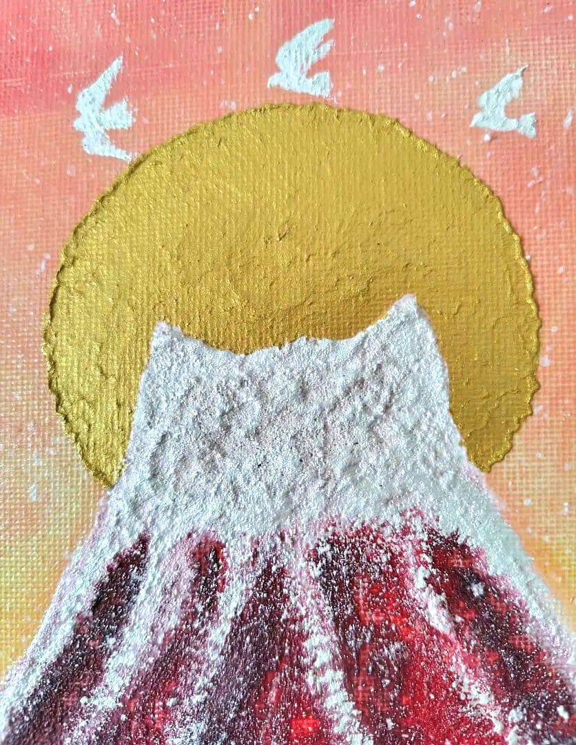 テクスチャーアート　赤富士猫 24羽幸福