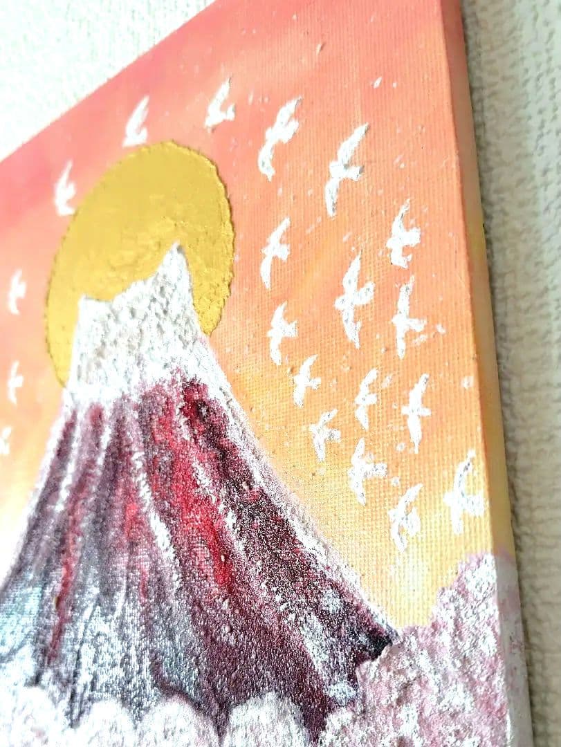 テクスチャーアート　赤富士猫 24羽幸福