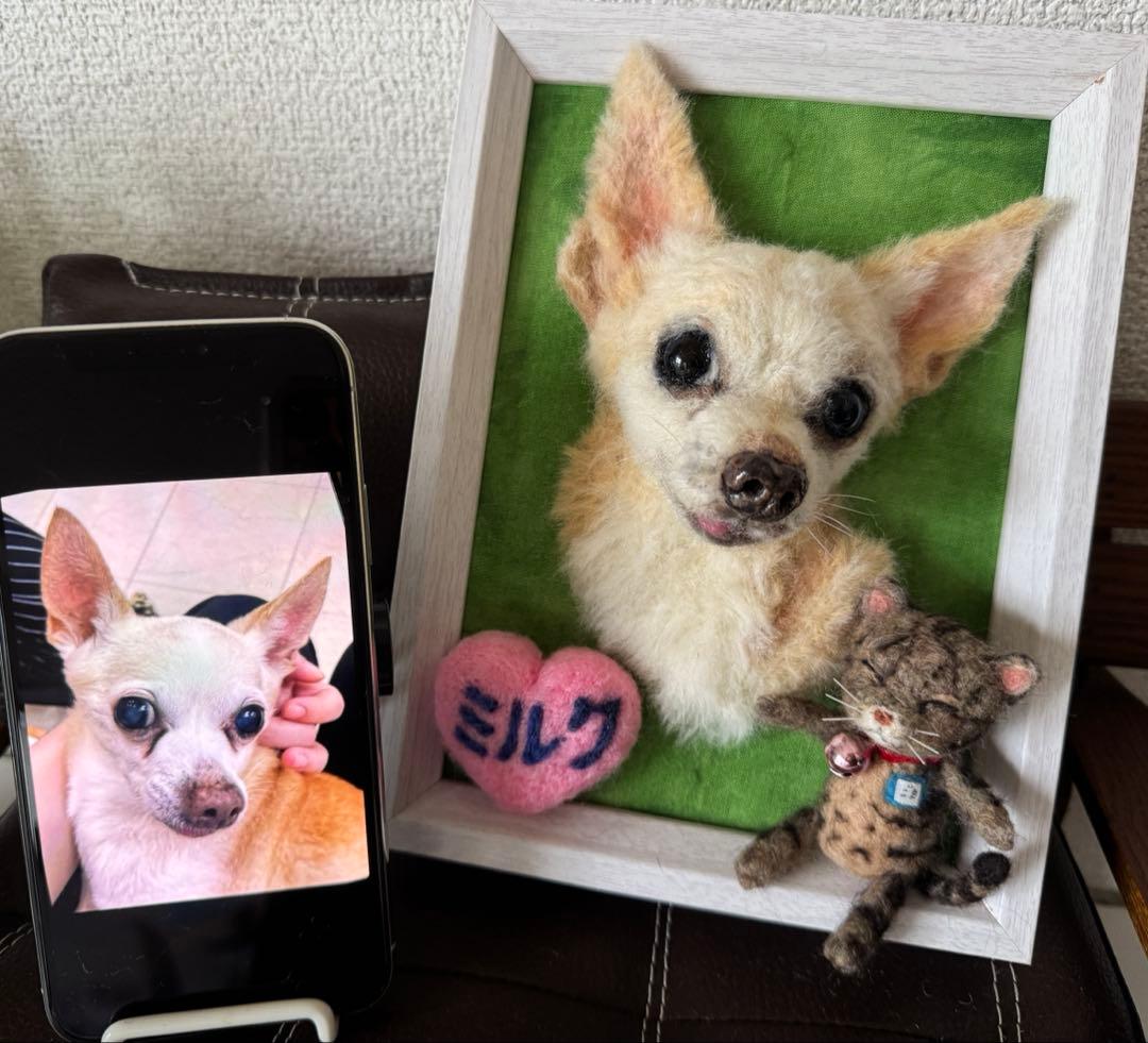 わんこ限定　うちの子プレート　わたわたペットの羊毛フェルト作品