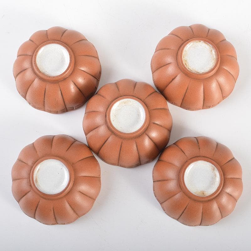 中国　紫砂　朱泥　内白釉　瓜形碗　煎茶器五客　V　R6674E