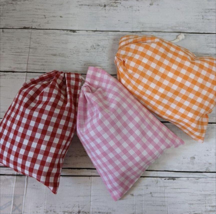 ギンガムチェック　赤　ピンク　オレンジ　ハンドメイド　給食袋　3枚セット　巾着