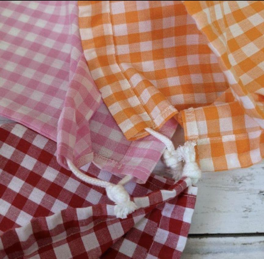 ギンガムチェック　赤　ピンク　オレンジ　ハンドメイド　給食袋　3枚セット　巾着