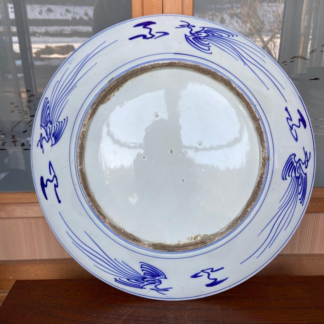 古伊万里染付扇面鶴松錦秋鹿鳴図大皿