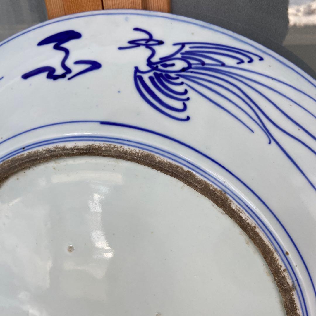 古伊万里染付扇面鶴松錦秋鹿鳴図大皿