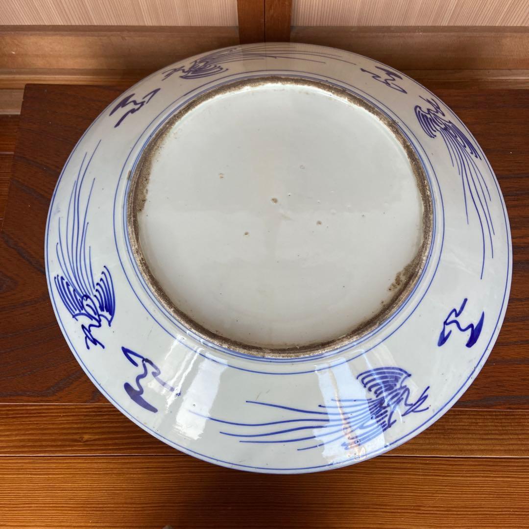 古伊万里染付扇面鶴松錦秋鹿鳴図大皿