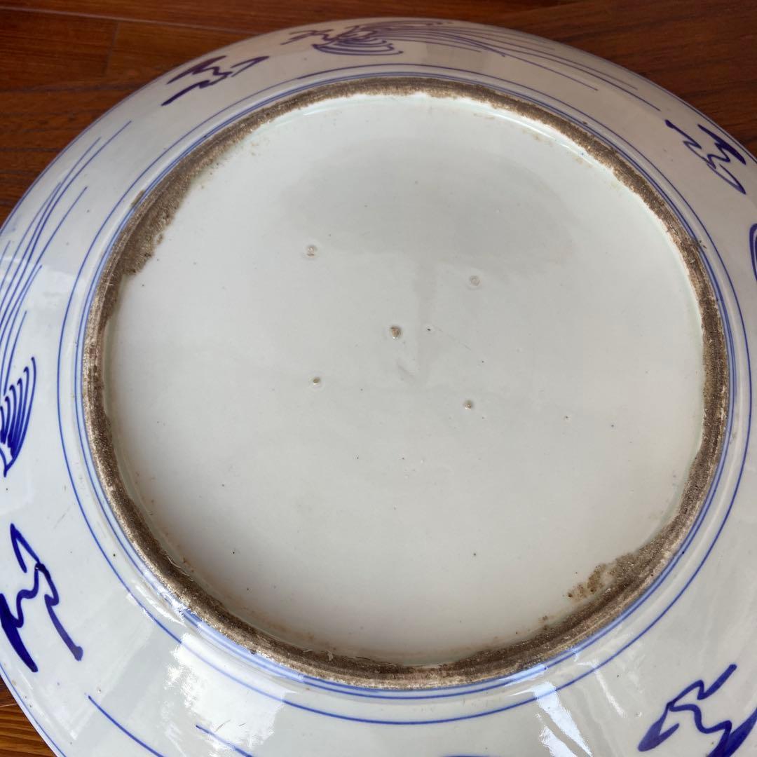 古伊万里染付扇面鶴松錦秋鹿鳴図大皿