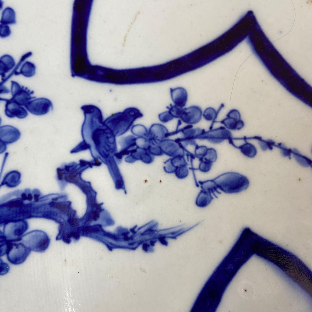 古伊万里染付扇面鶴松錦秋鹿鳴図大皿