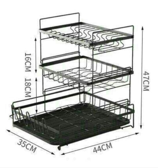 水切りラック 食器棚 水切り棚 キッチン収納 多目的 3段 カフェ ブラッ