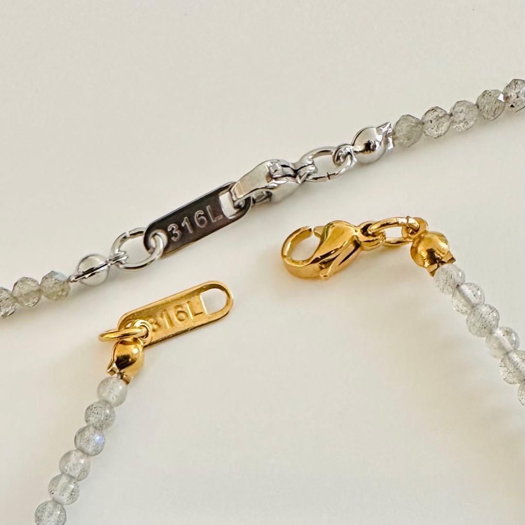 ◇天然石◇ ラブラドライト　シンプルネックレス　チョーカー　サージカルステンレス