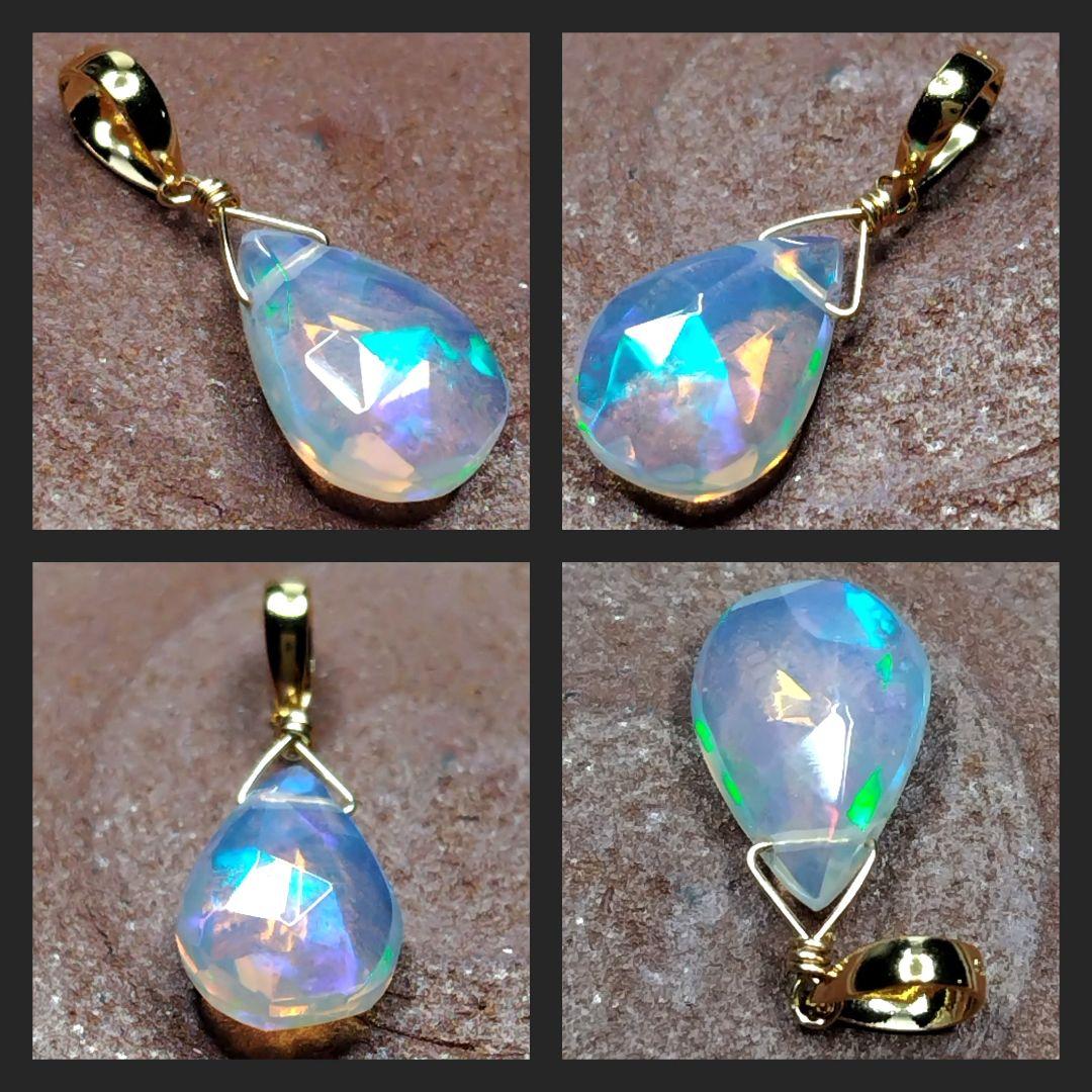 No.1282【K18】プレシャスオパール 平ドロップカット ペンダントトップ