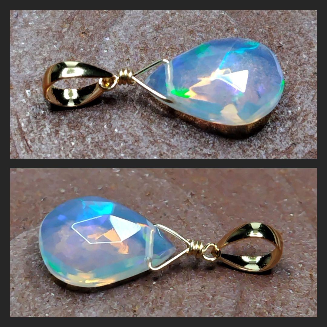 No.1282【K18】プレシャスオパール 平ドロップカット ペンダントトップ