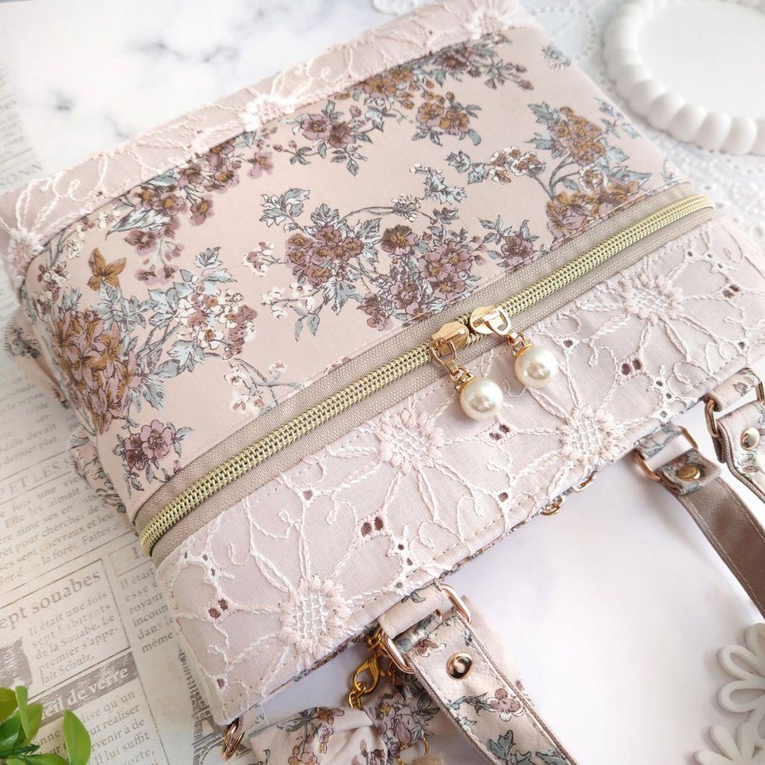セリーヌ(ウォールナッツ)×マーガレット刺繍 フリルトートバッグ✩.*˚