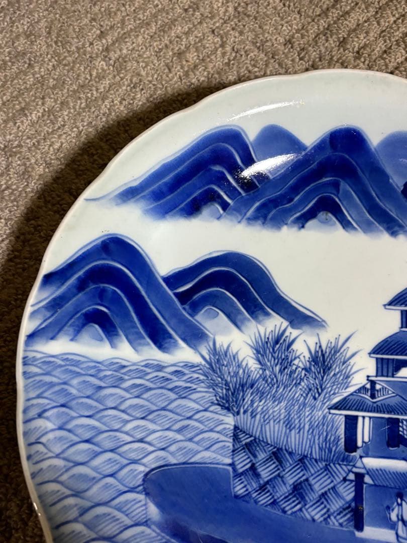 古伊万里染付山水図皿 江戸時代中期 太明成化年製 陶器 骨董品 藍色 時代物