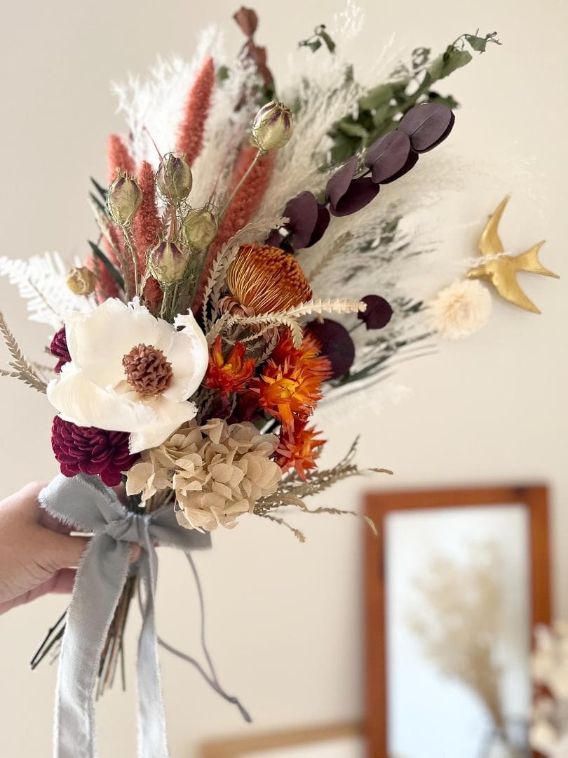 イチゴジャムさま専用　重なるオレンジの彩りスワッグ（ブーケ） L