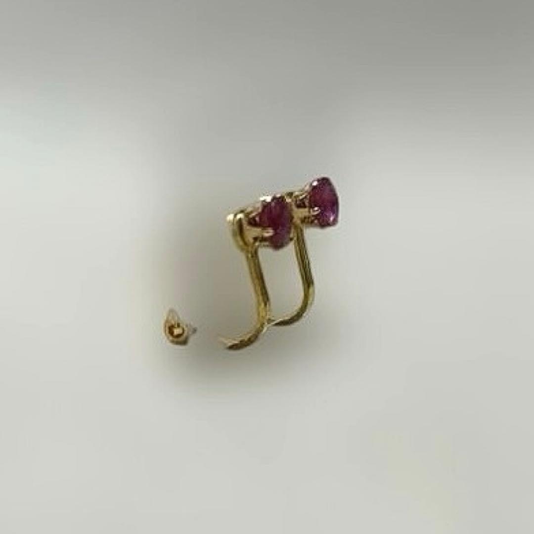 【現品限り】宝石質天然石ルビーサージカルステンレス立て爪台座クリップイヤリング