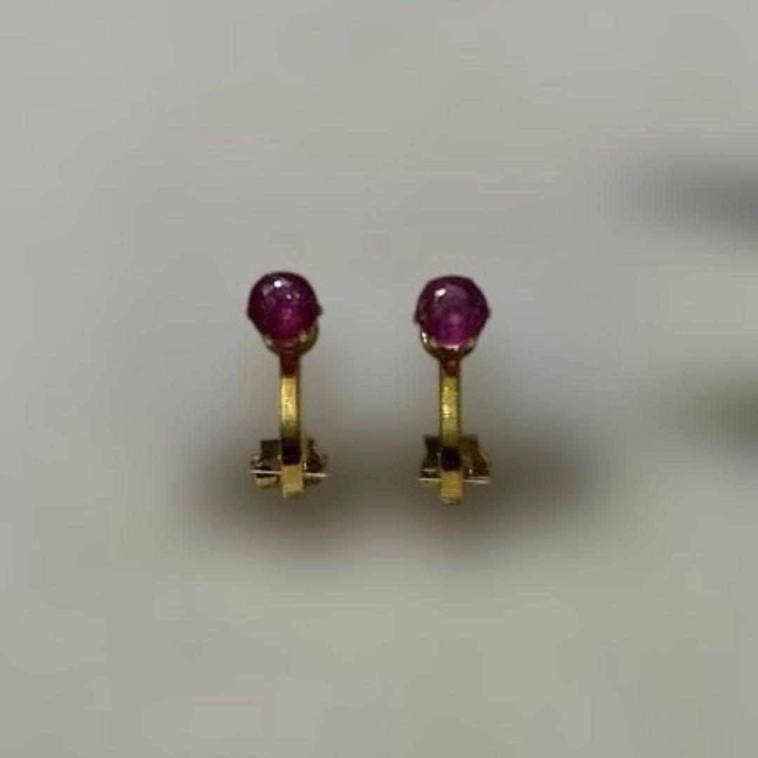 【現品限り】宝石質天然石ルビーサージカルステンレス立て爪台座クリップイヤリング