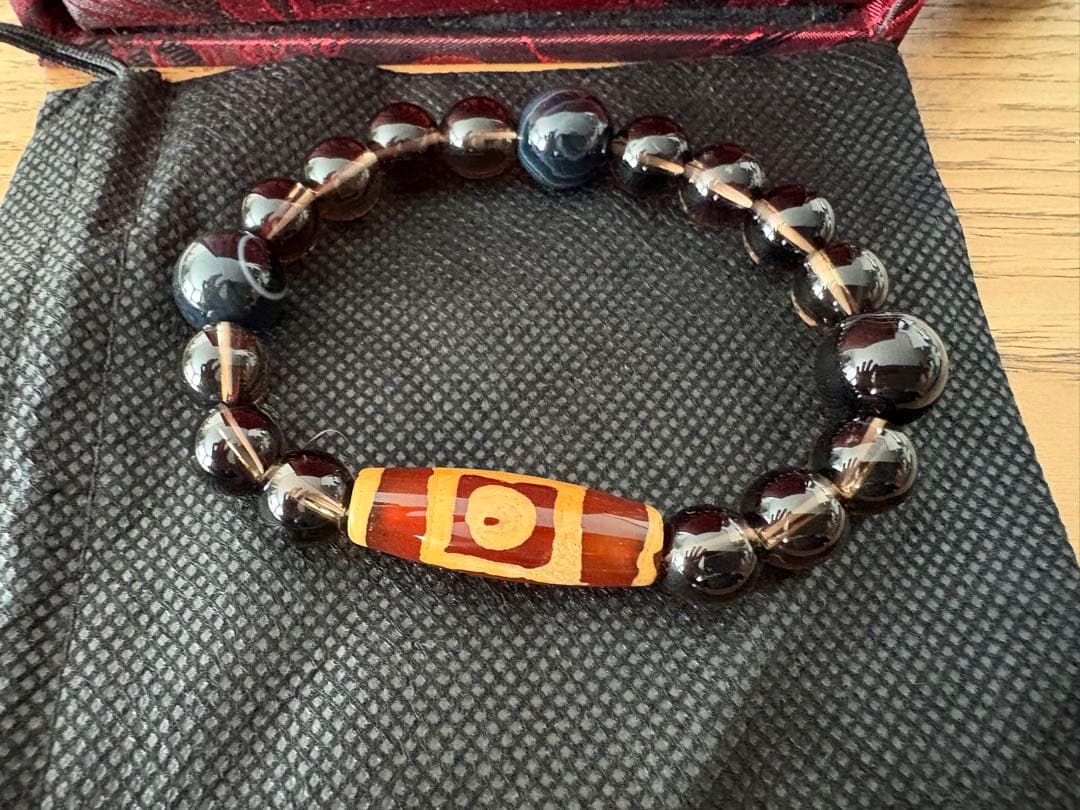 【天珠ブレスレット】アイ天珠／スモーキークォーツ系／男女兼用／存在感◎