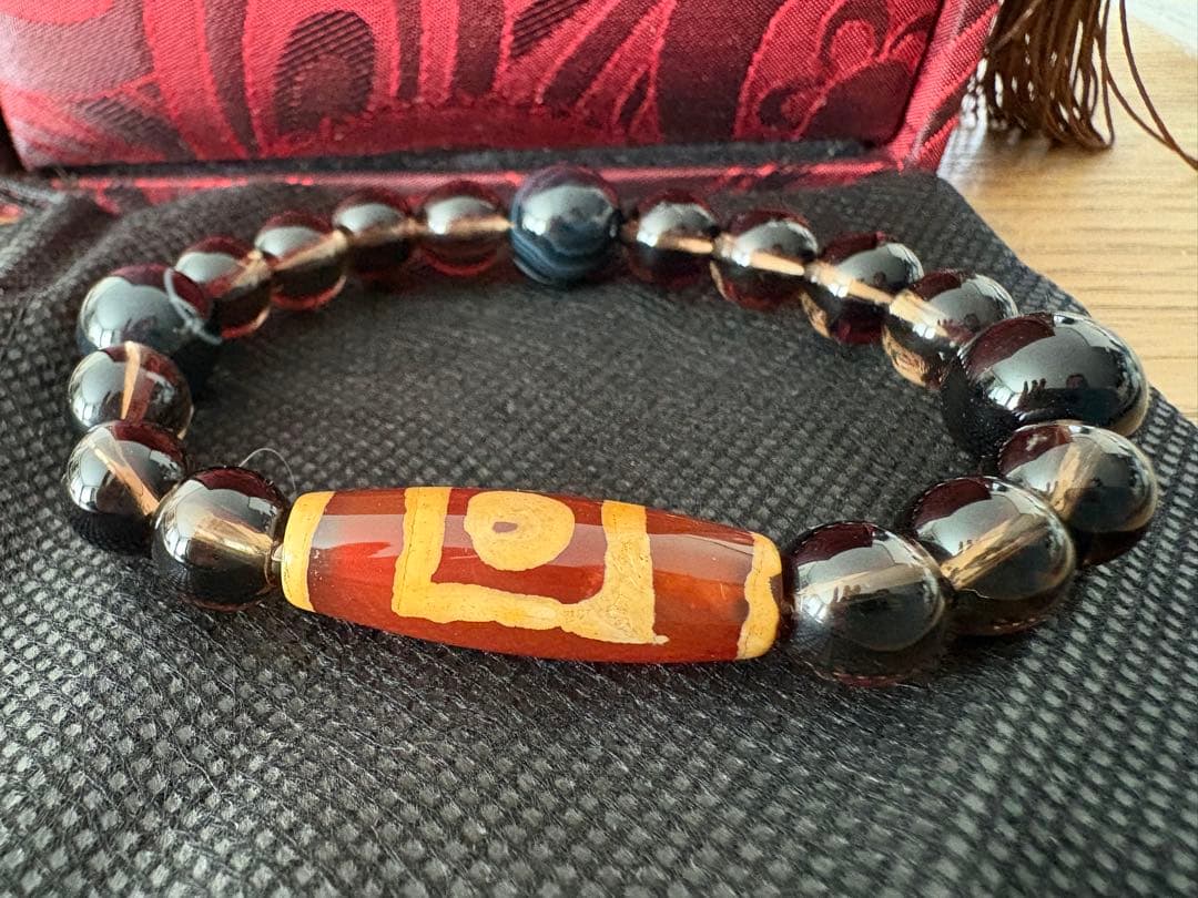 【天珠ブレスレット】アイ天珠／スモーキークォーツ系／男女兼用／存在感◎