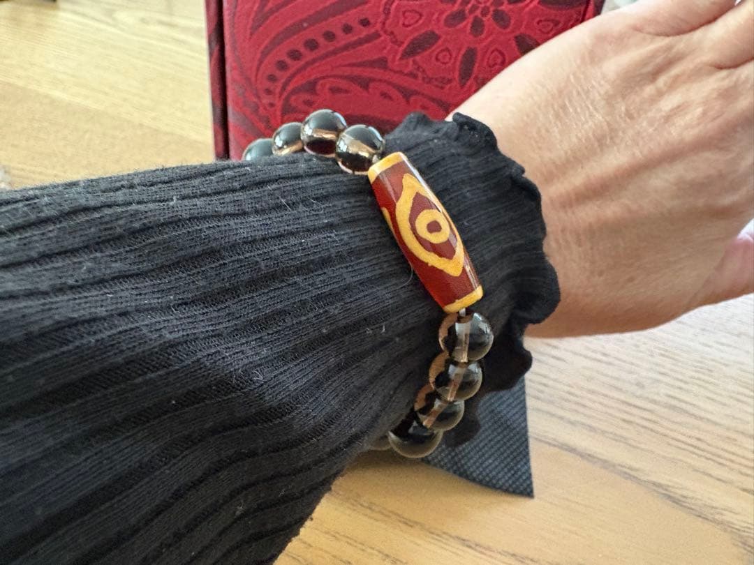 【天珠ブレスレット】アイ天珠／スモーキークォーツ系／男女兼用／存在感◎