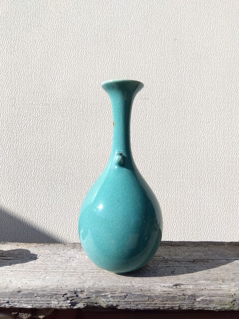 【新品未使用】 信楽焼 青磁 双耳 花瓶 花入れ 高さ27cm