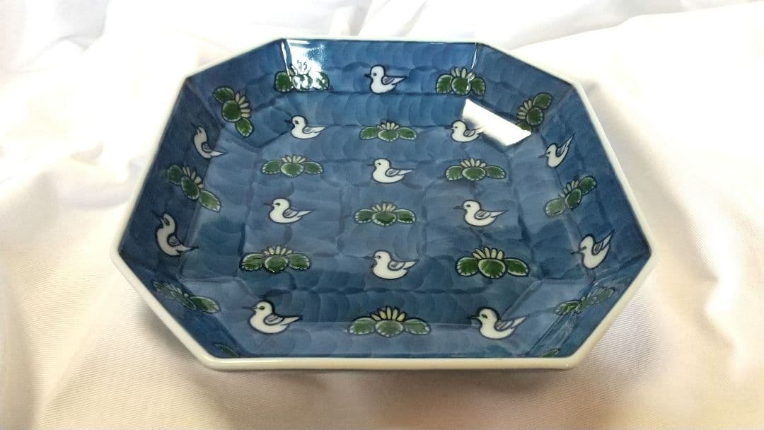 有田焼 源右衛門窯 染錦 水鳥絵 方皿