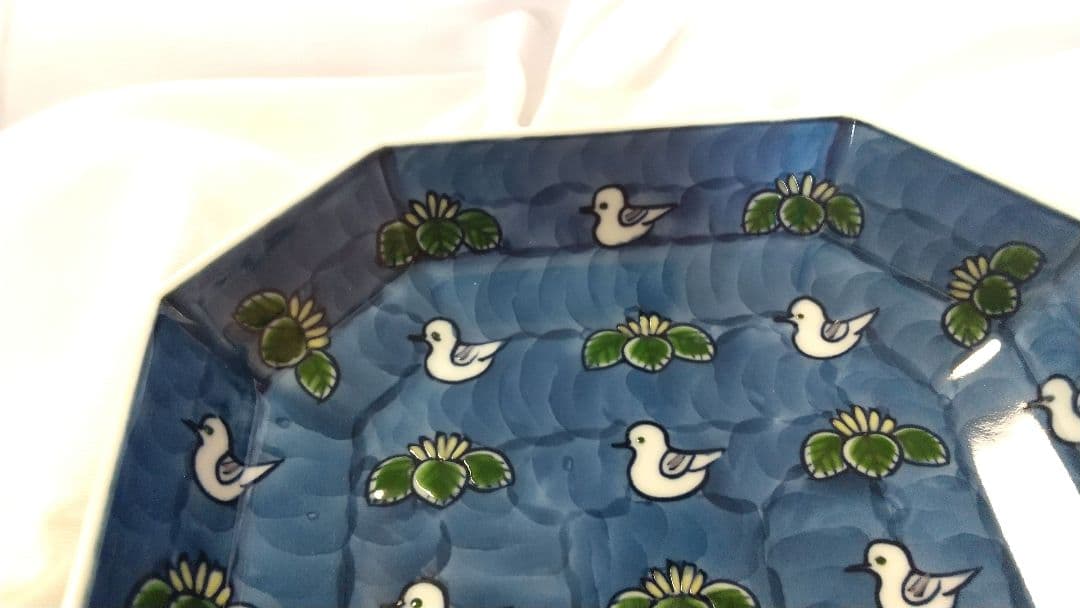 有田焼 源右衛門窯 染錦 水鳥絵 方皿