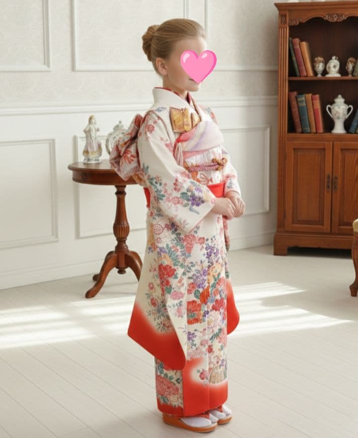 正絹☆誂えクリーム色の着物と作り帯セット