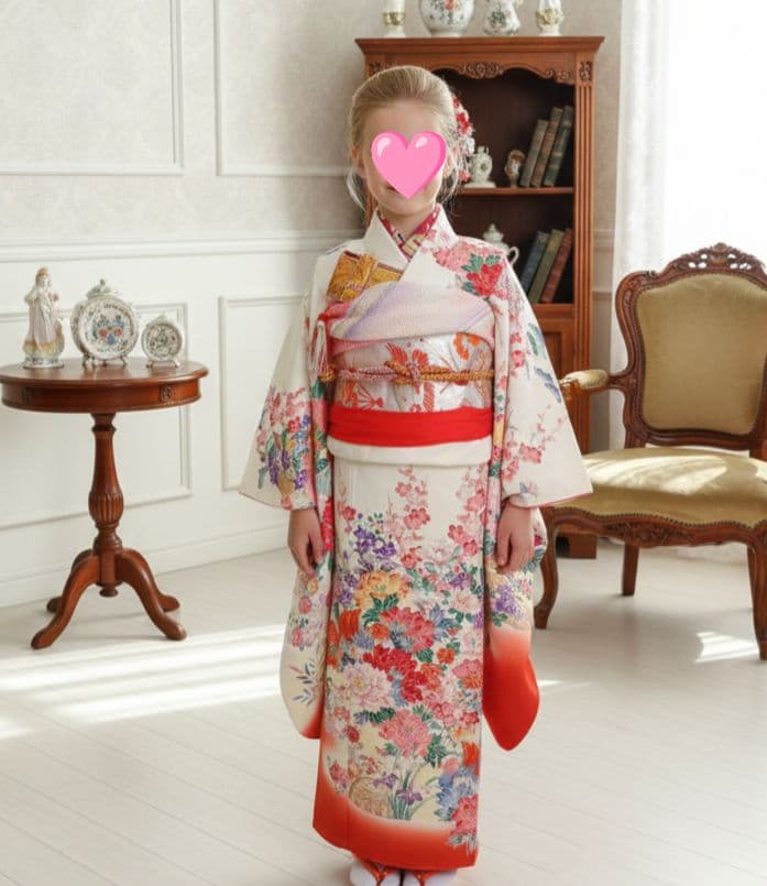 正絹☆誂えクリーム色の着物と作り帯セット