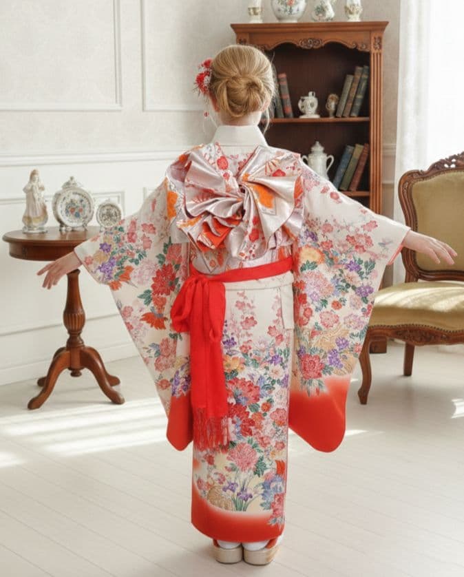 正絹☆誂えクリーム色の着物と作り帯セット