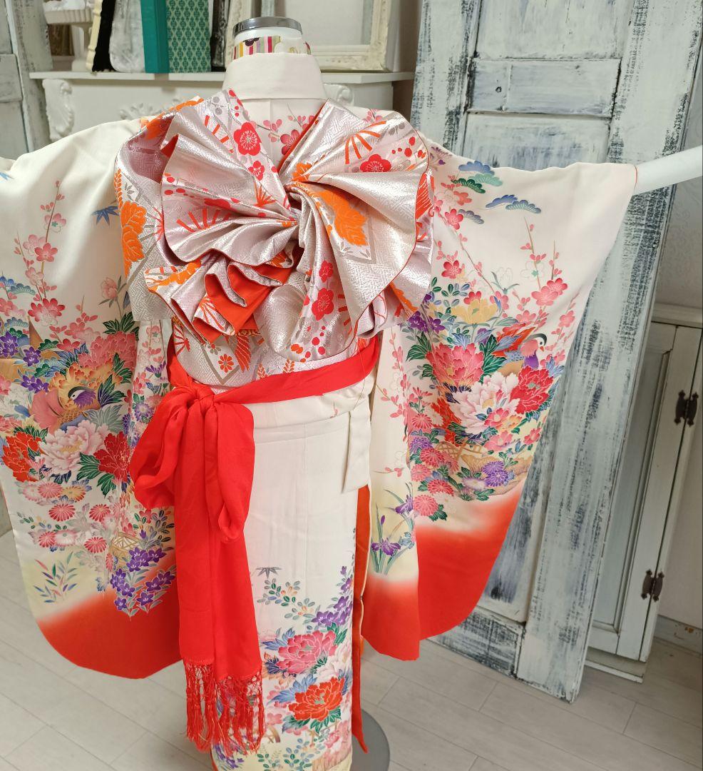 正絹☆誂えクリーム色の着物と作り帯セット