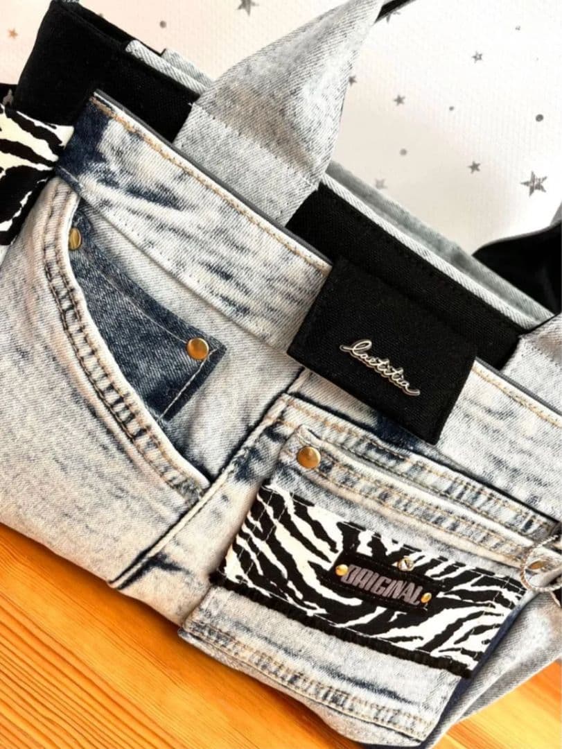 デニムリメイクバッグ（M）No.896☆ハンドバッグ　ショルダーバッグにも！