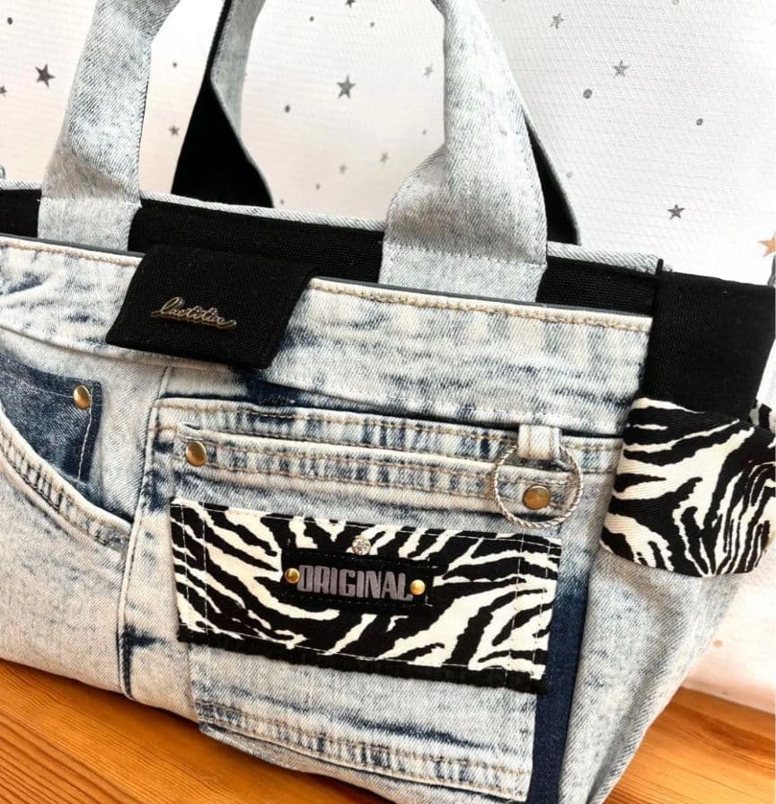 デニムリメイクバッグ（M）No.896☆ハンドバッグ　ショルダーバッグにも！