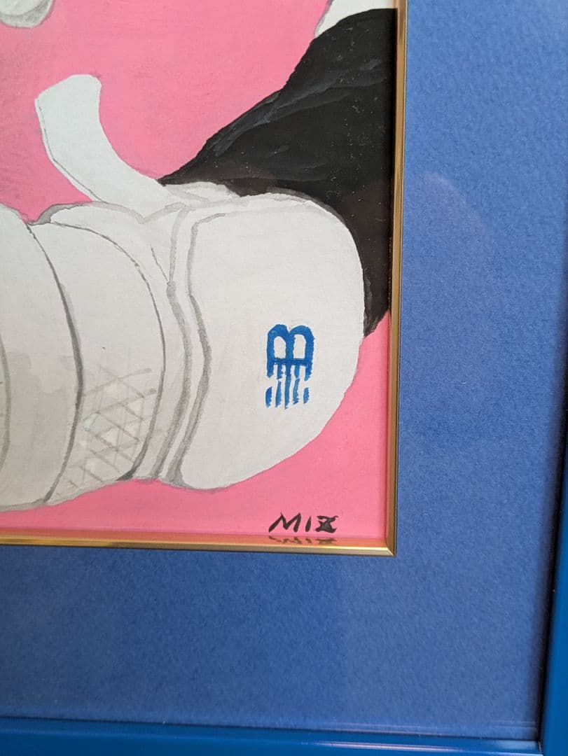 【真　作】大谷翔平選手、色紙に水彩画、サイン「MIZ」有、額付