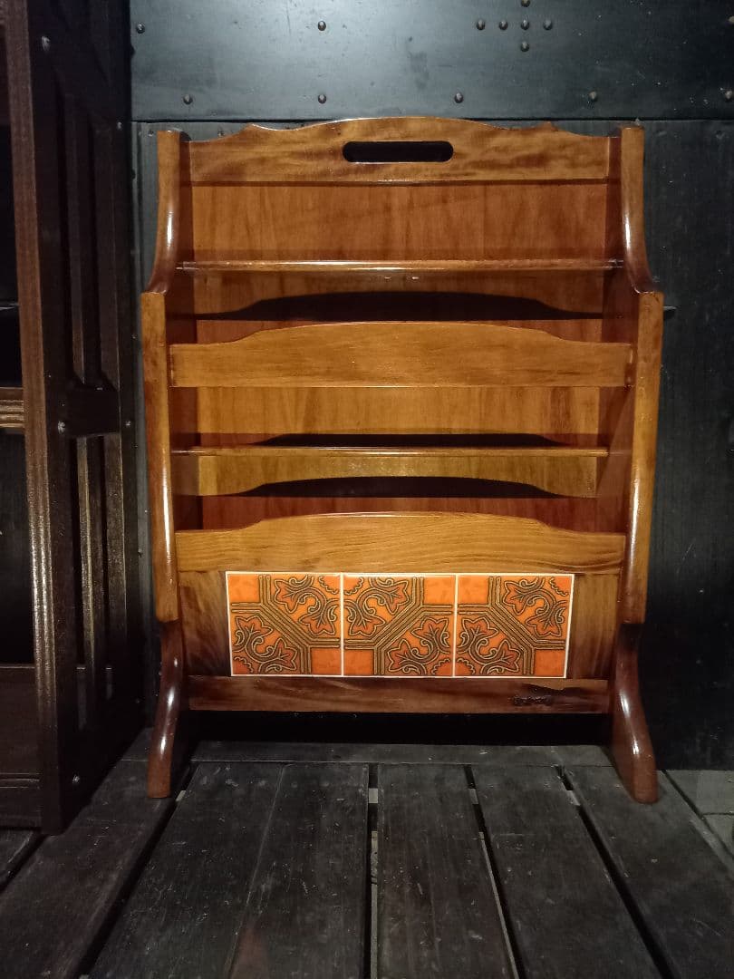 希少　浜本工芸　ヴィンテージ　タイル張り　木製　ブックスタンド