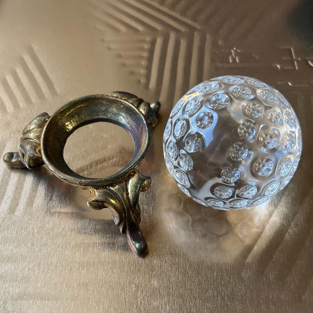 天然水晶玉アンティーク台座付き　32ｍｍ　シンプル　天然石クリスタル　袋付きＤ