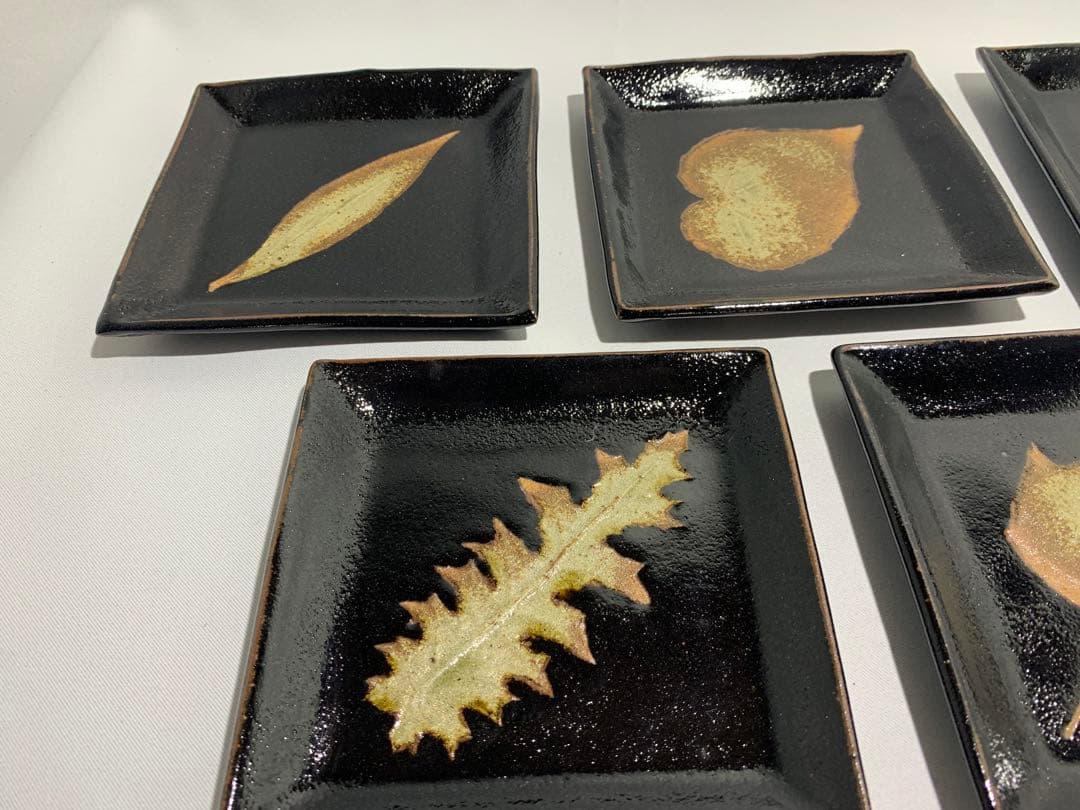 唐津焼 13代 中里太郎右衛門 木の葉絵 銘々皿揃