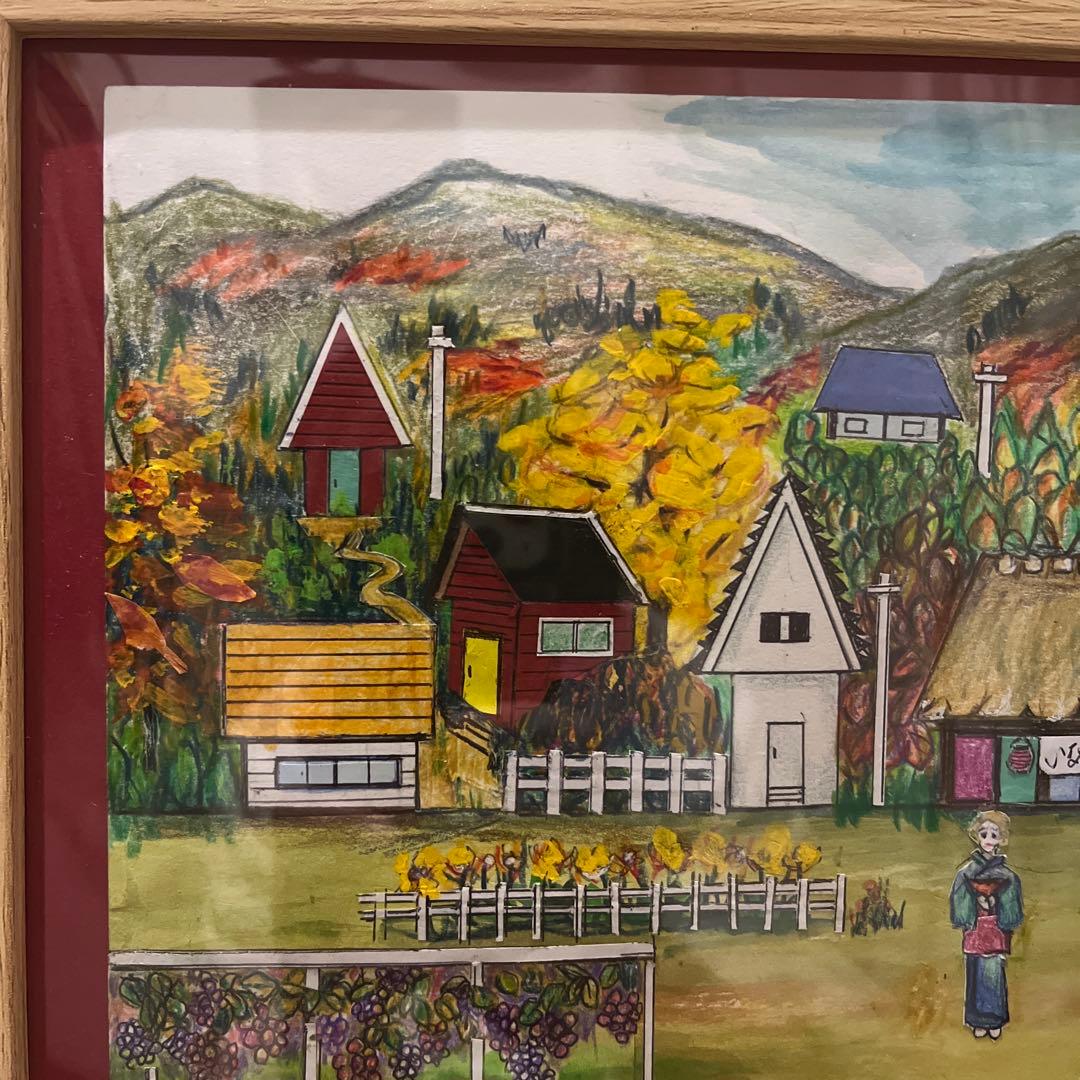 日本の秋の田舎風景 水彩画