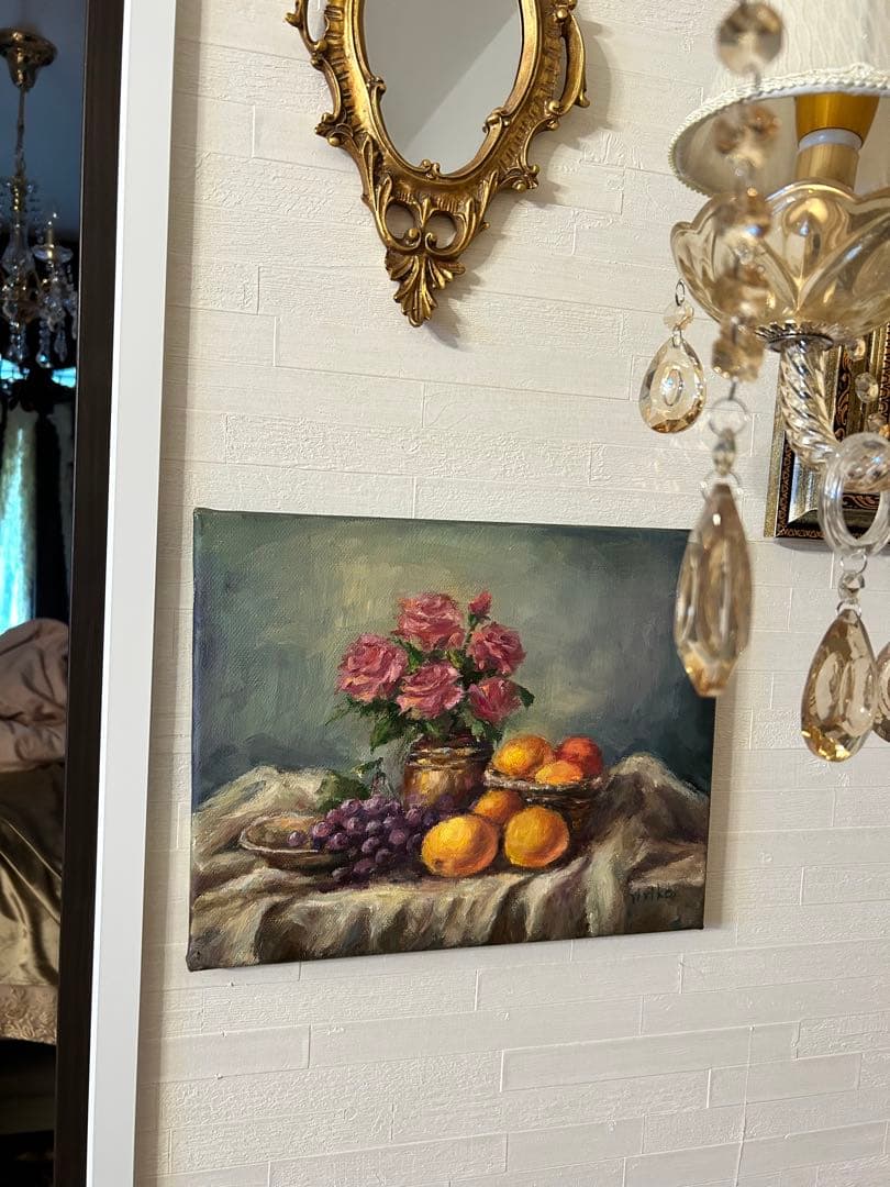 花と果物の油彩画