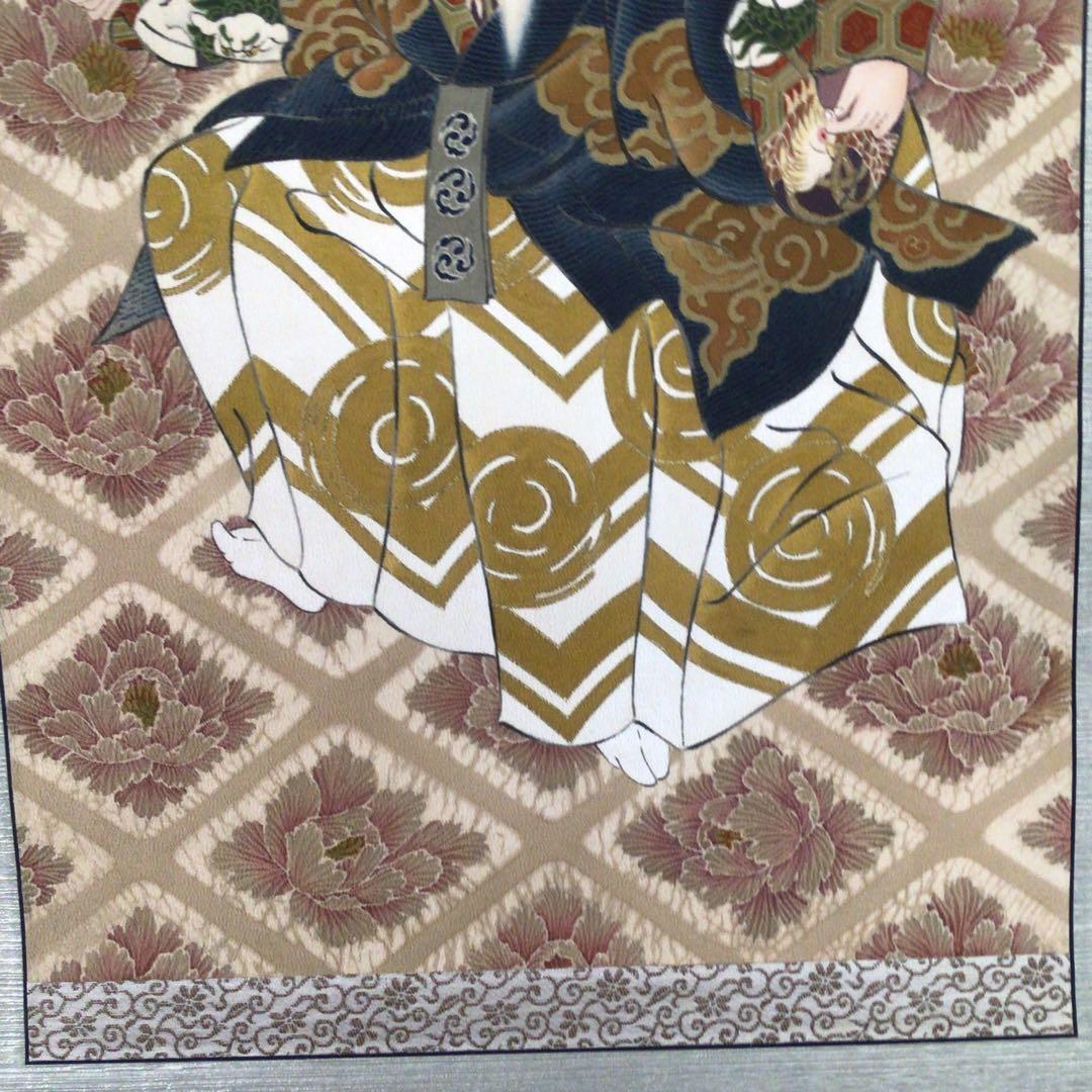 No4404 掛軸　呉丘　白獅子図　歌舞伎絵　能楽　絹本　合箱　古美術　送料無料