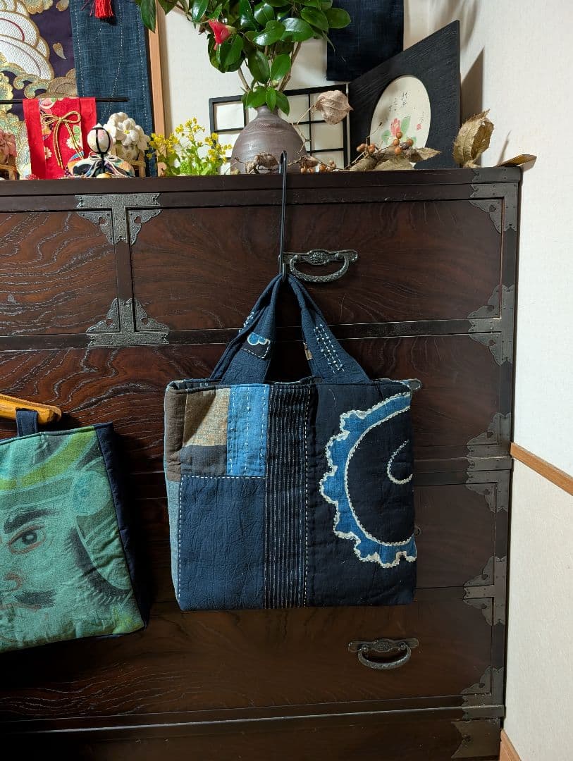 古布家紋刺し子トートバッグ